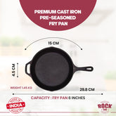 ROCK TAWA CAST IRON PAN 6/0.6 LITRE IN PRE-SEASONED CAST IRON SKILLET